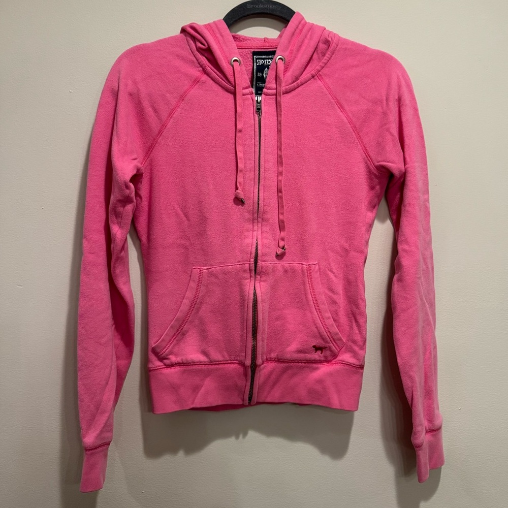 Y2K PINK Victoria's Secret Bright Pink Zip-Up Hoodie